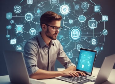 A team of IT professionals collaborating over network diagrams in a modern office.