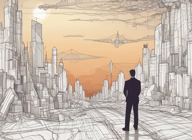 An architectural structure with a curved, wooden facade is set against a clear blue sky. The modern building is surrounded by other high-rise buildings under construction, with cranes visible in the background. There is a large open plaza area in front of the building, partially shaded.