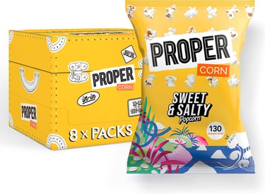 Proper Corn Sweet and Salty Popcorn multipack box and individual snack bag