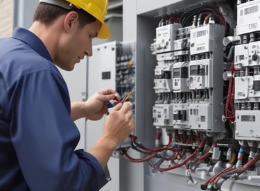 A detailed network or electronic panel features a complex array of multicolored wires organized in rows, connected to a central frame with labeled indicators. The labels on the frame, such as HF and DBRY, suggest its use in telecommunications or electronics. The arrangement of wires indicates intricate circuitry or data connection points.