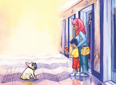 Illustrations from Bruno & Frida Go To New York by New Orleans artist Melissa Vandiver.