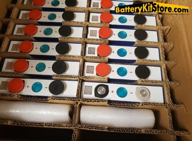 a box of prismatic LiFePO4 battery cells