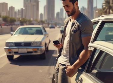A close-up of a mechanic inspecting brake pads in a clean garage environment.