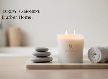 a candle with a candle and a towel on a table