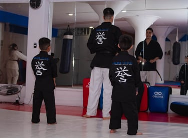 sensei David dando clases de karate a niños en la narvarte