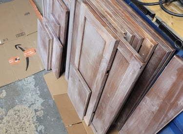 American Painting Specialist Fort Wayne, Indiana. Old Cabinets in preparation for priming and paint