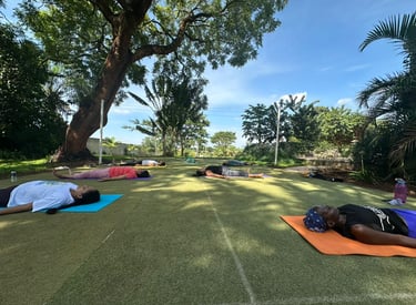 Savasana or corpus posture with Yoga participants for relaxation. 