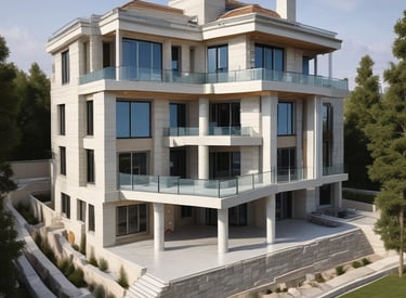 An architectural interior with angular geometric designs featuring a staircase flanked by metal railings. The space is defined by the convergence of modern materials like glass and concrete, highlighted by the interplay of light and shadows.