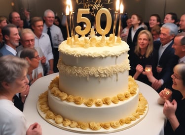 A festive birthday celebration with decorations and a cake.