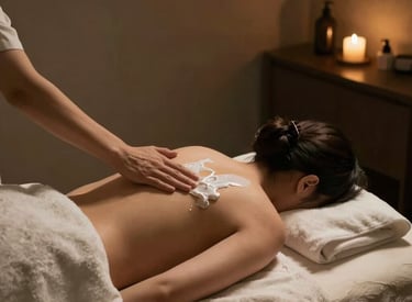 A peaceful massage area featuring a comfortable table and calming decor.