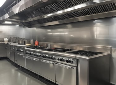 A maintenance technician inspecting kitchen equipment for cleanliness and safety standards.