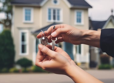 A commercial property featuring two buildings with metal roofs, situated in an industrial area. Several parked vehicles, including vans and cars, are seen near the buildings. The surroundings are well-maintained with greenery and clear weather with blue skies and clouds in the background.