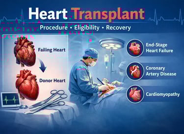Illustration showing heart transplant procedure