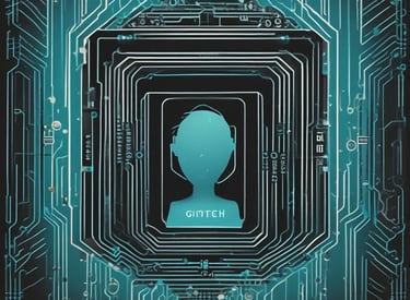 A stylized representation of a computer chip is integrated into a black and teal geometric background. The chip features a minimalist, futuristic face design along with the text 'CHAT GPT' in bold, glowing teal. The background consists of repeating black shapes outlined in teal, creating a high-tech, digital atmosphere.