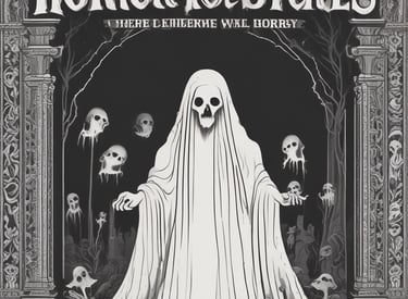 A pinball machine surrounded by books, featuring vibrant and detailed artwork with a horror theme. The machine displays colorful graphics with characters and scenery, including text elements like 'Scared Stiff' and 'Six Tales of Terror,' set in an atmospheric, dimly-lit room with bookshelves in the background.