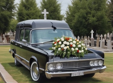 bestattungsfahrzeug auf dem friedhof