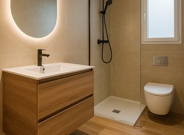 Baño moderno con plato de ducha y mampara