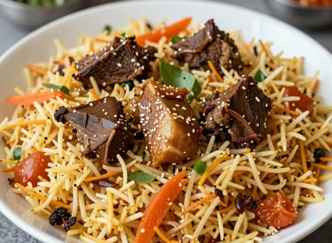 A variety of fresh food items are spread out on a light-colored surface. There is a pack of ground meat in a rectangular container, alongside vegetables like broccoli, spinach, cucumber, and a carrot. Also visible are three cannelloni tubes, two oranges, and jars with some substances inside.
