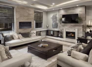 a beautiful basement entertainment space