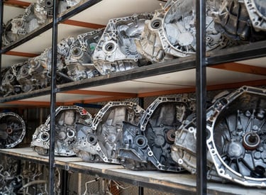 a bunch of car parts sitting on shelves
