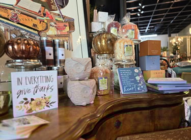 Candles, books, and home decor