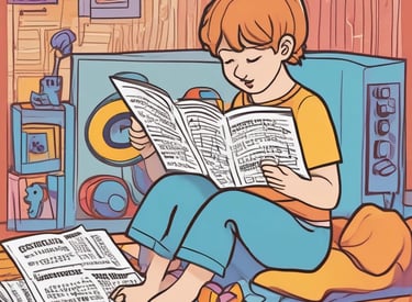 A person is playing or reading sheet music from a music stand with a religious statue of Jesus on the cross in the background, inside a dimly lit church.