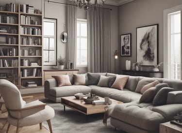 The image depicts an unfinished interior space with exposed brick walls and a concrete floor. Construction materials such as wooden boards, buckets, and other building supplies are scattered around the room. There is a partially opened doorway leading to another room, highlighting the ongoing renovation process.