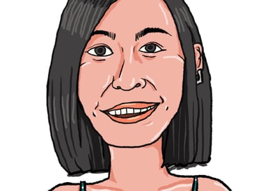 超廢速寫風格的女生肖像，藍色細肩帶上衣