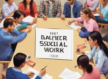 A group of students discussing in a classroom with charts on the wall.