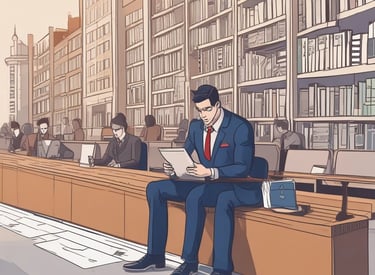 A student reading a book in a cozy library setting.