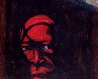 a painting of a man with a red hat