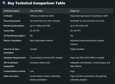 Key Technical Comparison Table