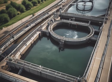 An industrial setting with enzymes being applied in wastewater treatment.