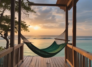 Handwoven cotton hammock hanging outdoors under natural light.