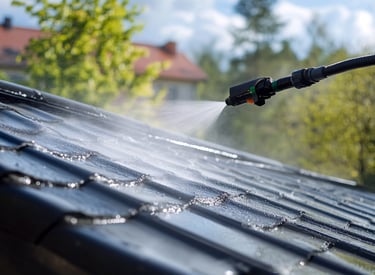 Application d'un traitement curatif au pulvérisateur basse pression pour nettoyer une toiture