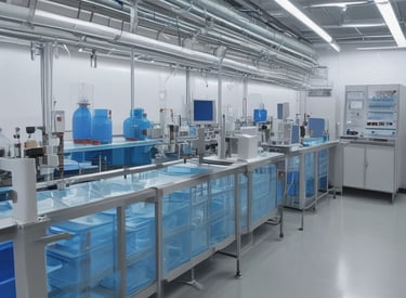 A modern water generation system in a green landscape.