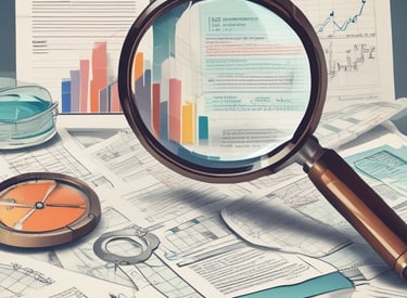 An auditor reviewing financial documents in a modern office.