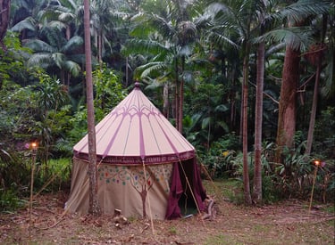 beautiful medieval tent in a rainforest
