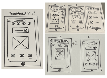 pictures of paper wireframes for the app