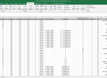 Door and Hardware Information report from CPS in MS Excel