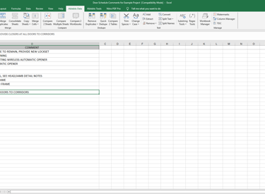 Door Schedule Comments report from CPS in MS Excel