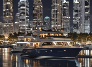 A sleek, modern yacht is gliding through a body of water with gentle waves. In the background, a cityscape featuring historic architecture, including minarets and domes, can be seen under a clear blue sky, creating a serene and picturesque scene.