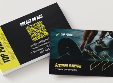 a business card with a barbell on it