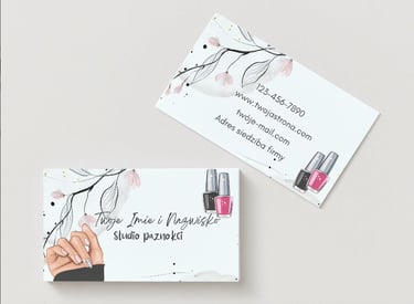 wizytówka dla salonu manicure z motywem lakieru do paznokci, zaprojektowana przez Strony dlakażdego