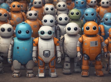 Eager crowd of robots ready to interview.