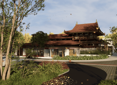 Architectural Design of a Tibetan Monk's Residence with traditional style roofs and good landscapes