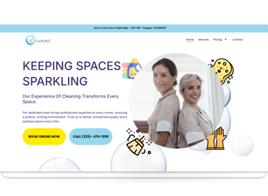Modern cleaning website with streamlined layout, vibrant visuals, and scheduling.