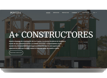 Sitio web de construcción robusto con galerías de proyectos y elementos de diseño industrial.