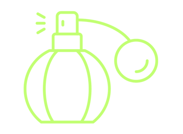 a green and black perfume bottle with a spray bottle