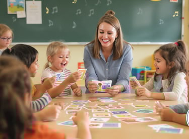 a teacher teaching children in a classroom